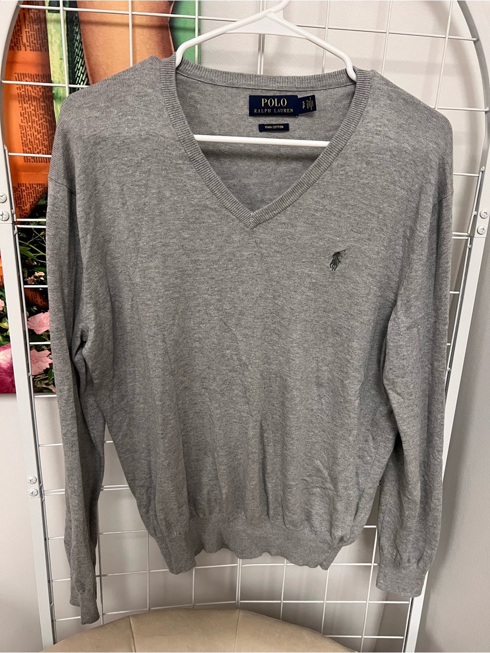 Ralph Lauren Gray V-Neck Cotton Sweater